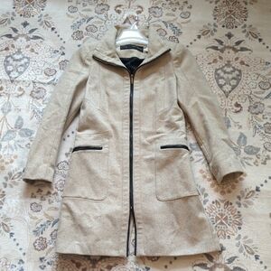 Zara Beige Wool Coat with Black Accents